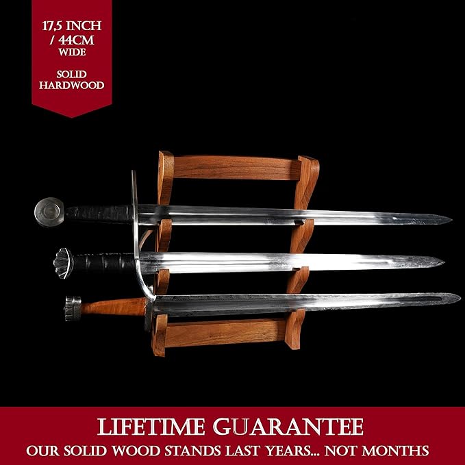 Mythrojan Solid Wood Sword Stand Medieval Sword Wall Mount Samurai Sword Display Stand Katana Sword