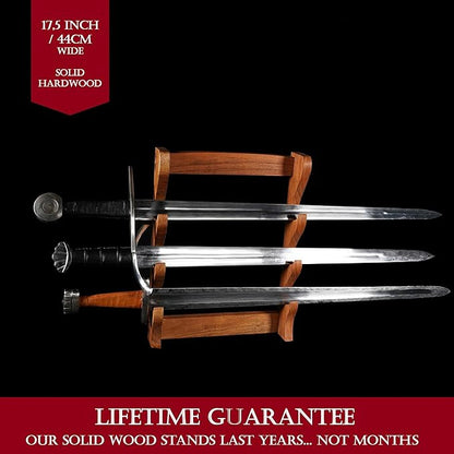 Mythrojan Solid Wood Sword Stand Medieval Sword Wall Mount Samurai Sword Display Stand Katana Sword