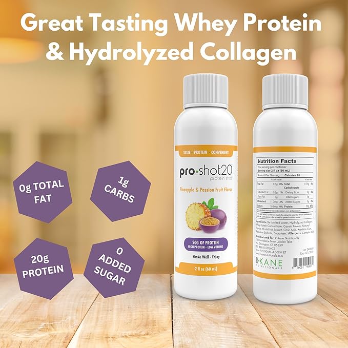 Pro-Shot20 Protein Shot Pineapple & Passion Fruit Flavor, 60 mL, 12-Pack- 20g Whey Protein &