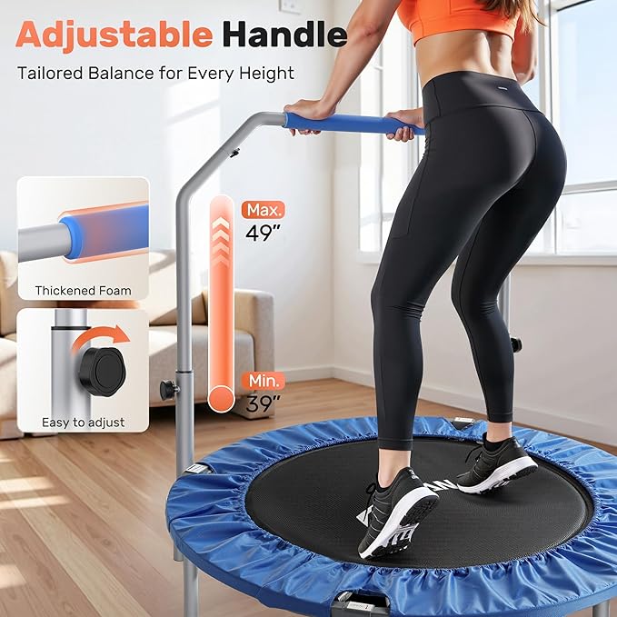 BCAN 40/48" Foldable Mini Trampoline Max Load 330lbs/440lbs, Fitness Rebounder with Adjustable Foam