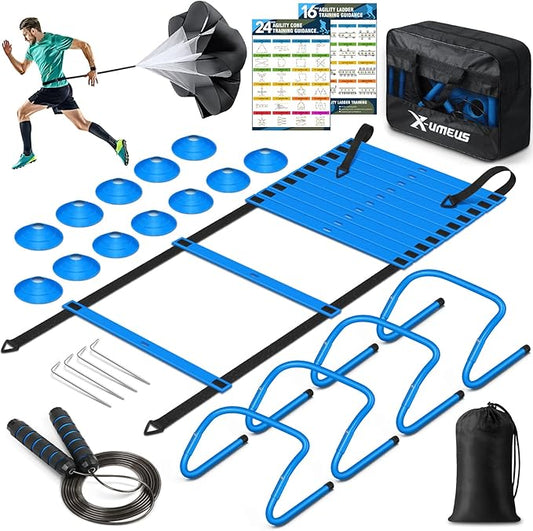 Agility Ladder Speed Training Equipment Set-20ft Agility Ladder,12 Soccer Cones,4 Hurdles, Jump