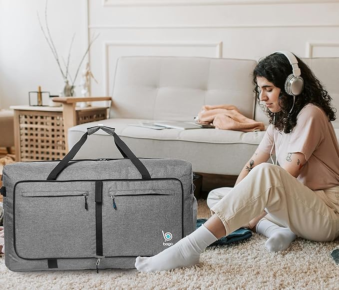 Bago Large Foldable Duffel Bags for Traveling Women & Men - 100L Packable Duffle Bag for Travel