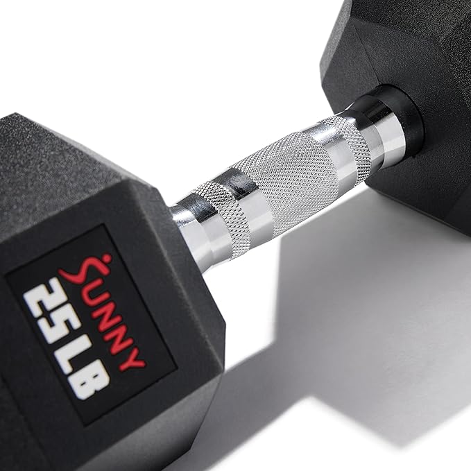 Sunny Health & Fitness Hex Style Dumbbell 5 LBS TO 50 LBS Chrome Handles, Hand Weight for Strength