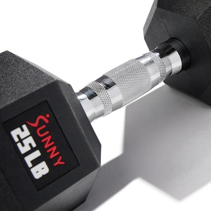 Sunny Health & Fitness Hex Style Dumbbell 5 LBS TO 50 LBS Chrome Handles, Hand Weight for Strength