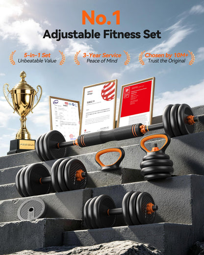 FEIERDUN Adjustable Dumbbells, 45lbs Free Weight Set with Connector, 4 in1 Dumbbells Set Used as