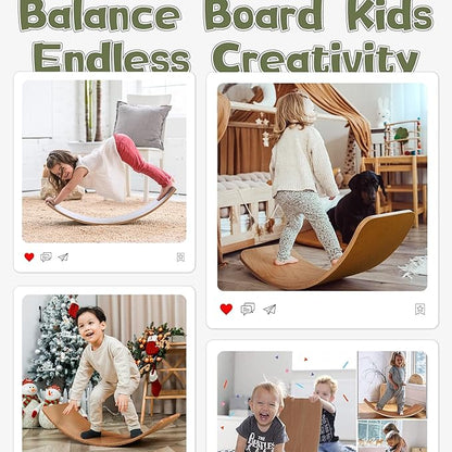 Gentle Monster Wooden Wobble Balance Board, 35 Inch Rocker Board Natural Wood, Kids Toddler Open
