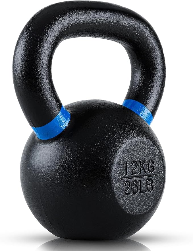 Single Cast Iron Kettlebell | Powder Coated - Wide Handle Weights for Core & Glute Workouts;