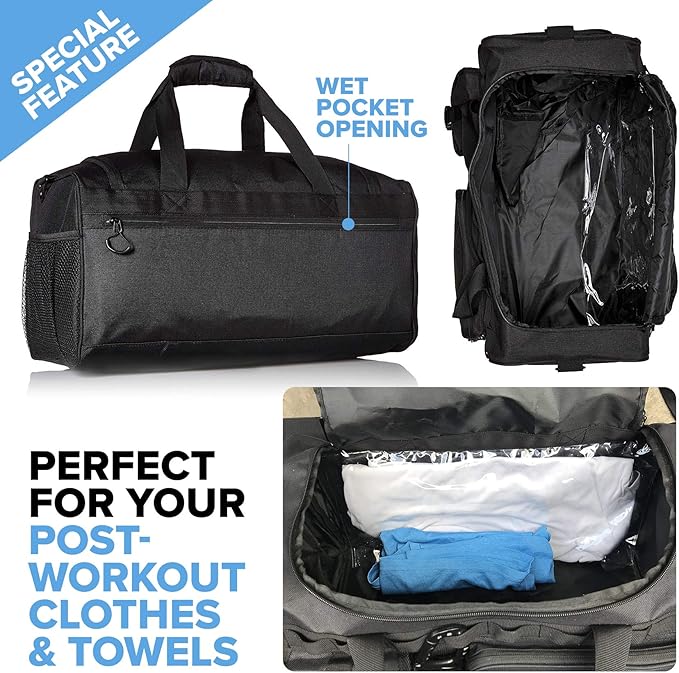 Fitdom 20" 32L Tactical Black Gym Duffle Bag with Shoe Compartment. Best Workout Bag For Men &
