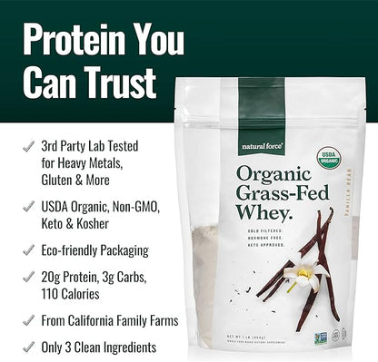 Natural Force Grass Fed Organic Whey Protein Powder ??Non GMO Verified, Humane Certified & Lab
