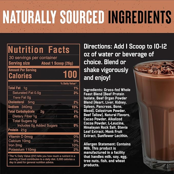 The Fittest Whole Feast Beef Protein Powder - Milk Chocolate - Grass Fed Nose to Tail Carnivore