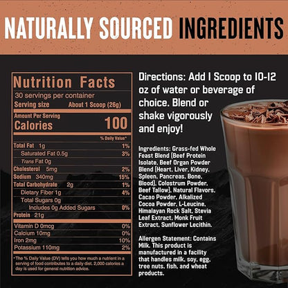 The Fittest Whole Feast Beef Protein Powder - Milk Chocolate - Grass Fed Nose to Tail Carnivore