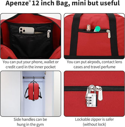 Small Gym Bag Carry On Bag - 12 in Mini Duffle Bag Lightweight for Overnight Travel（Red)