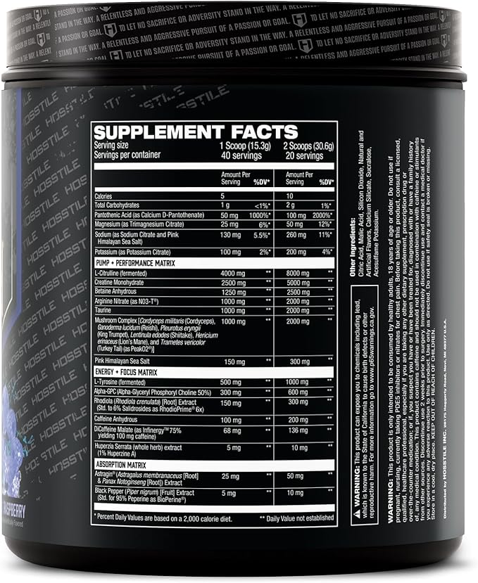 HOSSTILE Hosstility V2 Pre Workout, All-in-One Pre Workout Powder for Men and Women, Enhance Muscle