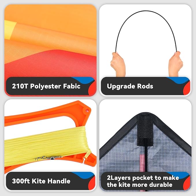 Red Large Delta Kite Flying Toys for Kids & Adults Easy to Fly，Kites Handle Line Outdoor Sports