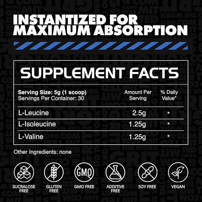 Gains in Bulk BCAA Powder, Pre Workout Plant Based Branch Chain Amino Acids, Gluten Free, Vegan
