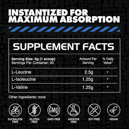 Gains in Bulk BCAA Powder, Pre Workout Plant Based Branch Chain Amino Acids, Gluten Free, Vegan