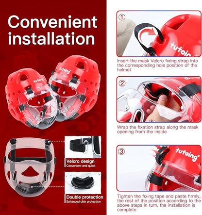 Kids Adults Karate Headgear MMA Martial Arts Helmet, Removable Face Shield, Soft Head Gear for