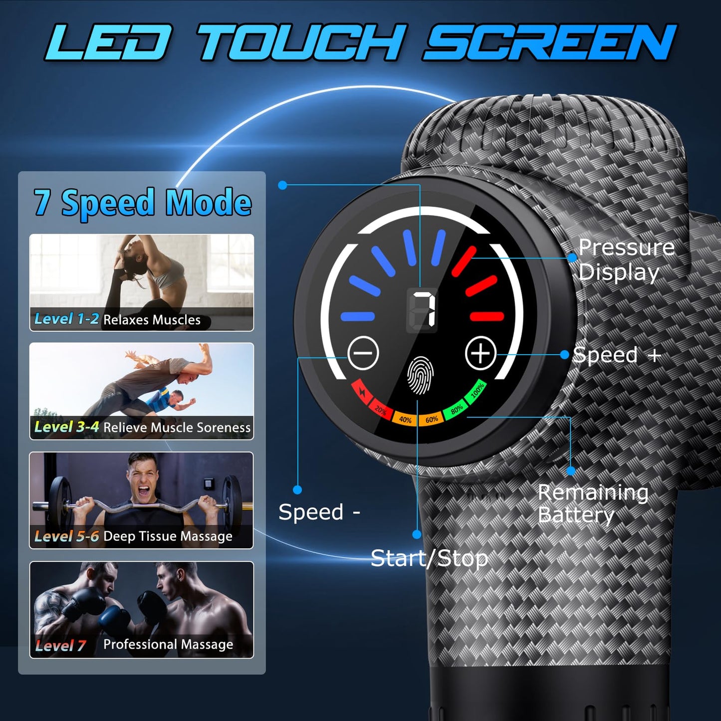 TOLOCO Massage Gun, Back Massager 10 Replacement Head for Pain Relief Deep Tissue, Percussion