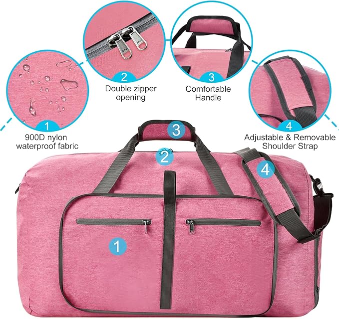 Felipe Varela Duffle Bag with Shoes Compartment and Adjustable Strap,Foldable Travel Duffel Bags