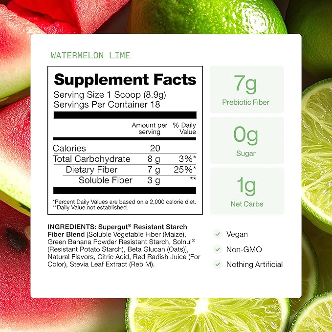 Supergut Gut Healthy Flavored GLP-1 Booster, Watermelon Lime - High Fiber GLP-1 Supplement Powder