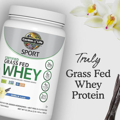 Garden Of Life, Protein Powder Sport Whey Grass Fed Vanilla, 23 Ounce