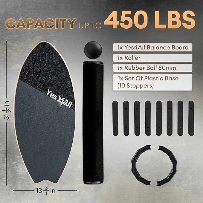 Yes4All 2-in-1 Balance Boards Set, 9 Adjustable Modes Surf Trainer, Wobble Board Exercise for