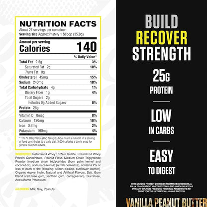 RYSE Loaded Protein Powder - Vanilla Peanut Butter - 25g Whey Protein Isolate & Concentrate with