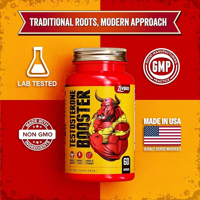 Testosterone Booster Supplement for Men - Ashwagandha, Tongkat Ali, DIM, Zinc, Tribulus & More
