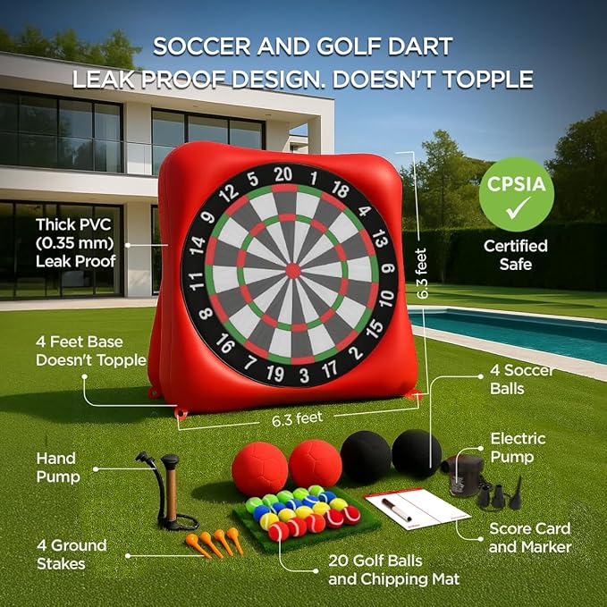 Inflatable Soccer Dart Board and Golf Darts Giant Kick Target Yard Game for Adults Kids Outdoor