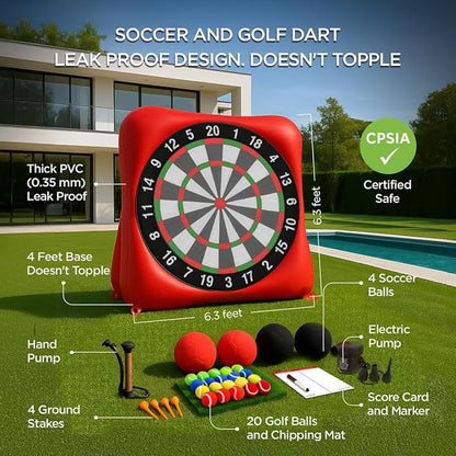 Inflatable Soccer Dart Board and Golf Darts Giant Kick Target Yard Game for Adults Kids Outdoor