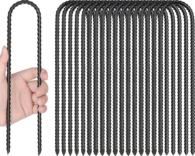Gtongoko Trampolines Wind Stakes 16 Pack 12 Inch, 0.3 Inch Thick Heavy Duty U Shaped Rebar Tent