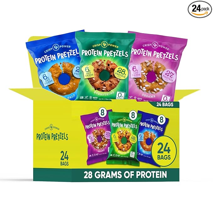 Crisp Power Protein Pretzels, Variety Pack With Sea Salt, Sesame, & Everything, Vegan Keto Snack