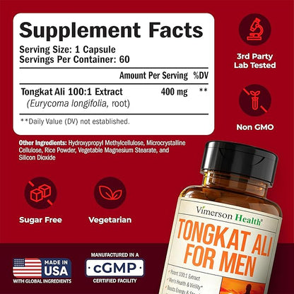 Longjack Tongkat Ali 100:1 Extract - Potent Testosterone Supplement for Men with Tongat Ali? ??Male