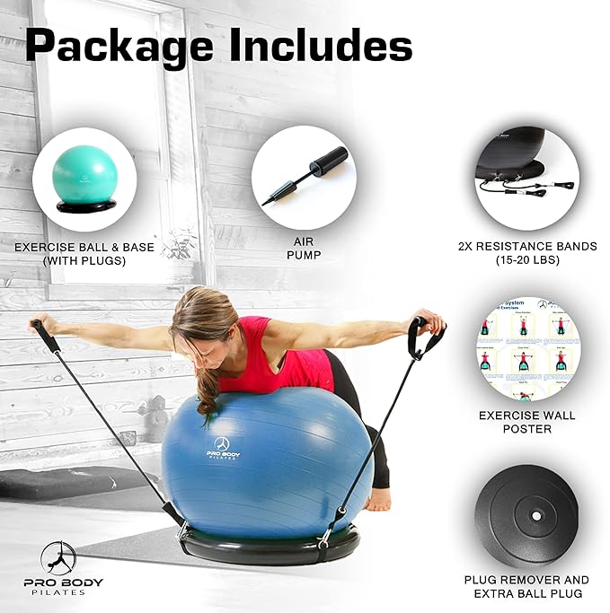 ProBody Pilates Yoga Ball Chair, Exercise Ball Chair with Base or Stand for Home Office Desk
