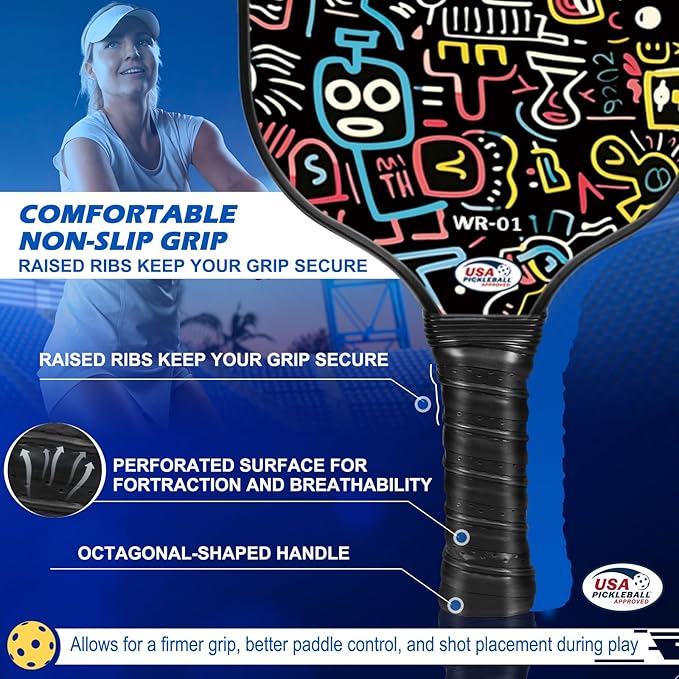 Carbon Fiber Pickleball Paddles Set of 4 or 2 Rackets,USAPA Approved Carbon Fiber Surface Pickle