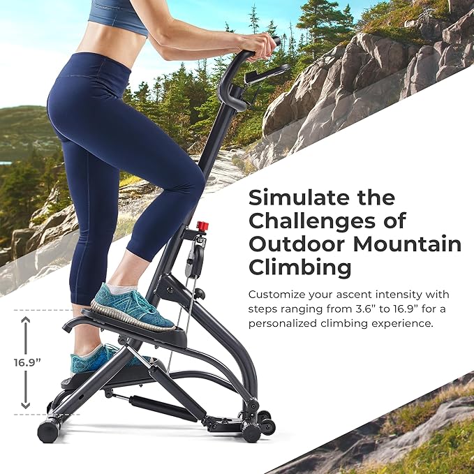 Sunny Health & Fitness Stair Stepper w/Handlebar, Extended Step Range Climber Machine for Legs