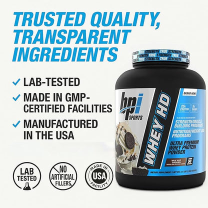 BPI Sports Whey HD Ultra Premium Protein Powder Isolate | Workout Whey Protein Powder for Men &