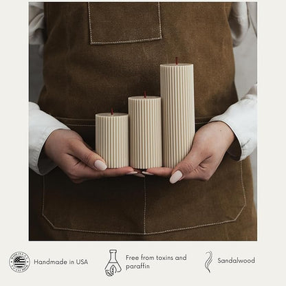 LAWA Roman Handmade Tall Ribbed Pillar Candle - Beautiful Scented Soy Wax Dinner Candle | Classic