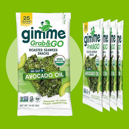 Gimme Seaweed Grab & Go Organic Premium Roasted Seaweed Snacks, Sea Salt & Avocado Oil, 5 Count