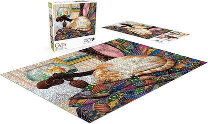 Buffalo Games - Joelle McIntyre - Sleeping Quilt Cat - 750 Piece Jigsaw Puzzle for Adults