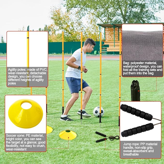24Pcs Soccer Agility Training Equipment Set Ultimate Agility Poles Cones Ladder More for Quick