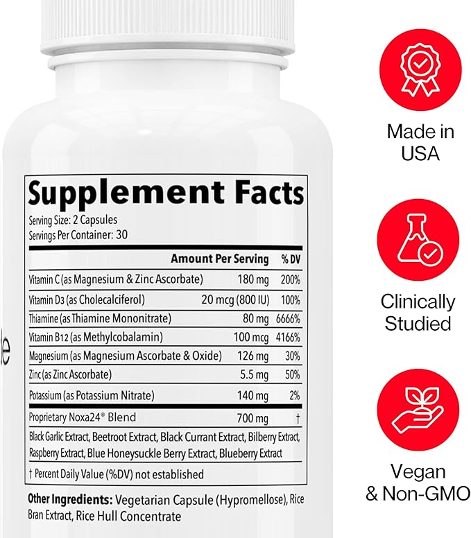 Nitric Oxide Booster Supplement with Magnesium, Zinc, Vitamin B12, Vitamin C & Vitamin D3 | 24-Hour