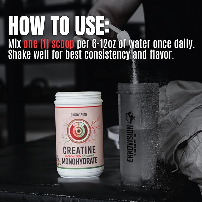 Ekkovision Creatine Monohydrate Powder, Micronized, Unflavored, Pre Workout & Post Workout