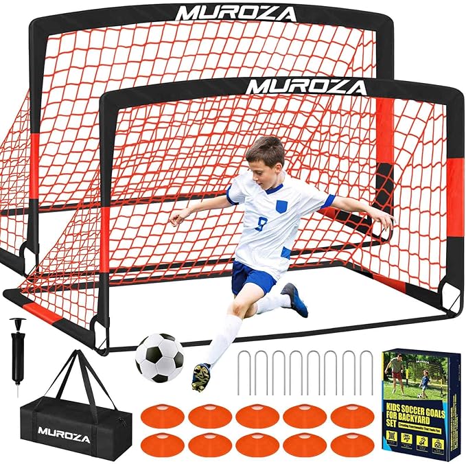 Soccer Goal, Kids Soccer Goals for Backyard Set, 2 Pack of Portable Pop Up Soccer Net with Soccer