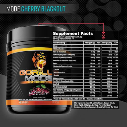 Gorilla Mind Pre Workout - Massive Pumps Laser Focus Energy Power - L-Citrulline, Creatine