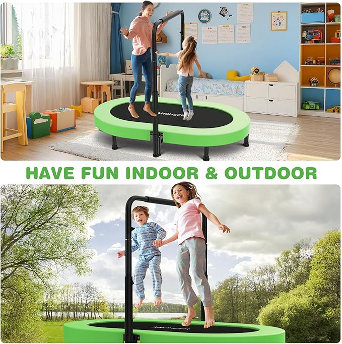 ANCHEER 56" Double Mini Trampoline for Kids, Mini Rebounder with 5-Level Adjustable Handle