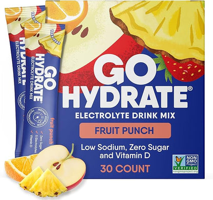 GoHydrate Instant Hydration Powder Packets - Low Sodium Electrolytes Drink Mix - Natural Hydration