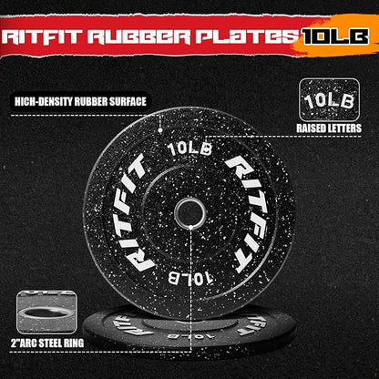 RitFit Bumper Plates, Colored Fleck-Rubber Weight Plates with Steel Insert, 2-inch Olympic Weight
