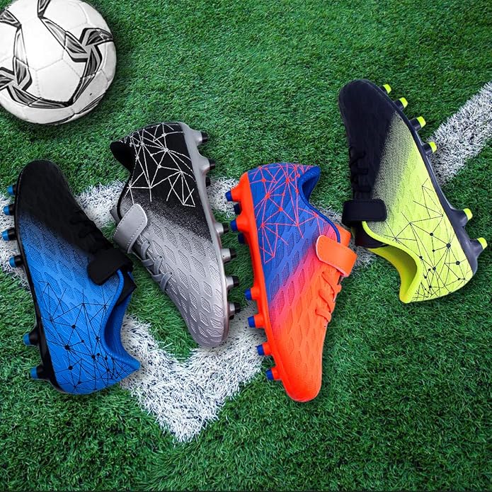 brooman Kids Firm Ground Soccer Cleats Boys Girls Athletic Outdoor Football Shoes