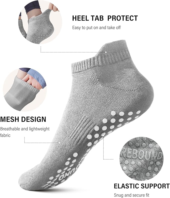 DIBAOLONG Pilates Socks with Grips for Women Yoga Socks Non Slip Barre Hospital Socks 6-Pairs